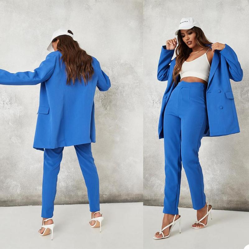 

Women's Two Piece Pants Solid Color Suits For Female Oversize 2 Pieces Outfits Long Blazer Jacket Trousers Street Style Office Lady Wear, White