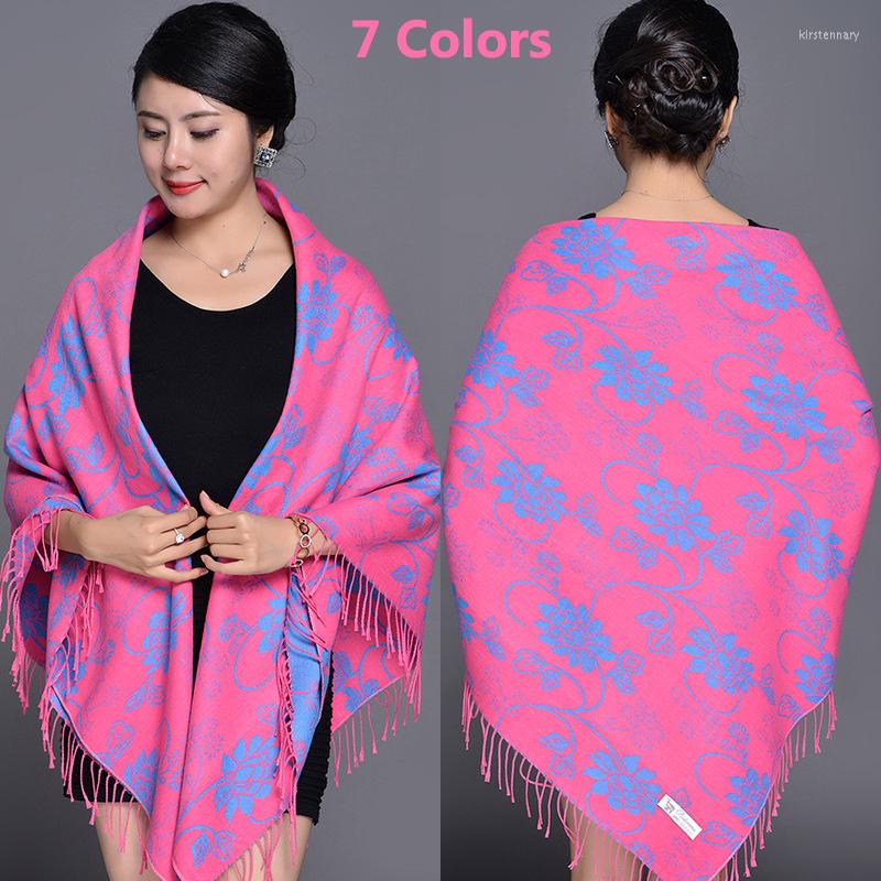 

Scarves Tassel Clivia Flower National Shawls 135cmX135cm Square Women Warm Thicker Wool CashmerePashmina Lady Scarf