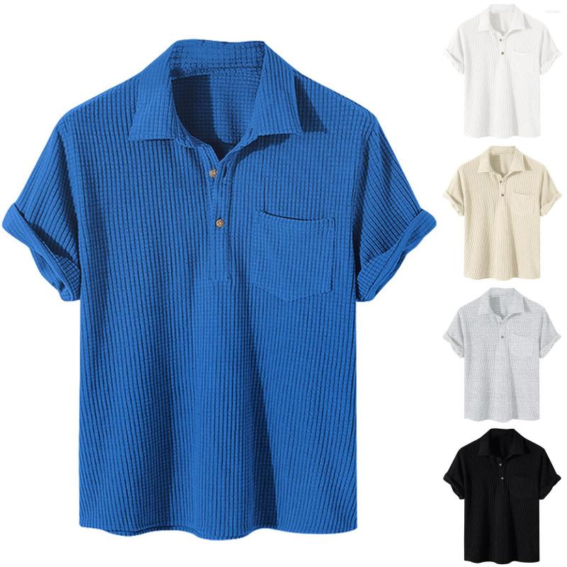 

Men's Polos Male Casual Walf Checks Solid T Shirt Blouse Turn Down Collar Short Sleeve Shirts, Black