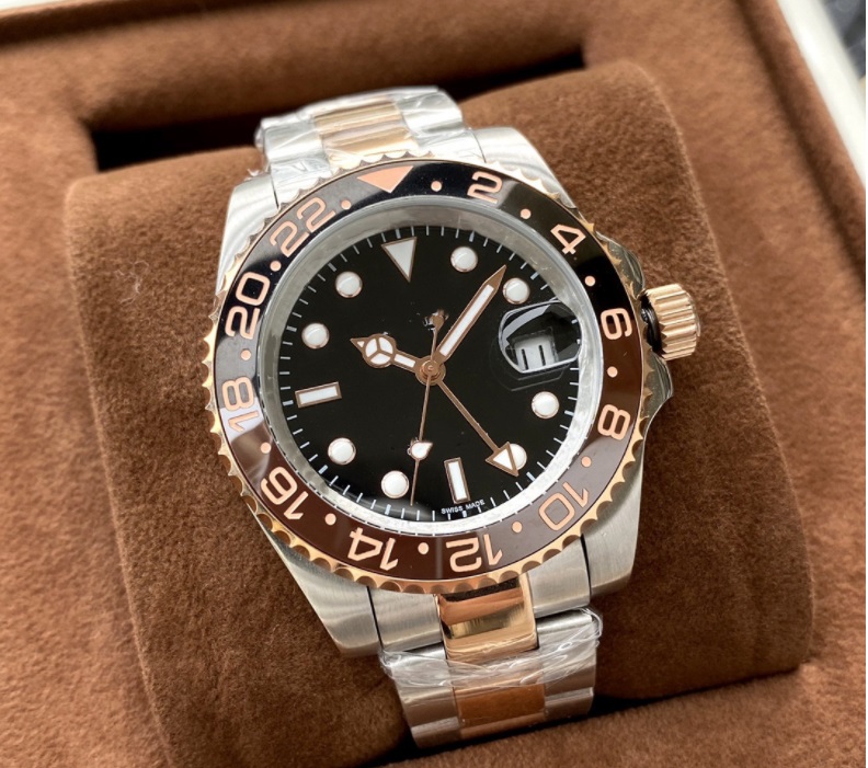 

Black Mechanical Men Watch GTM 24 Jewels Two Tone Rose Gold Oyster Strap Ceramic Insert