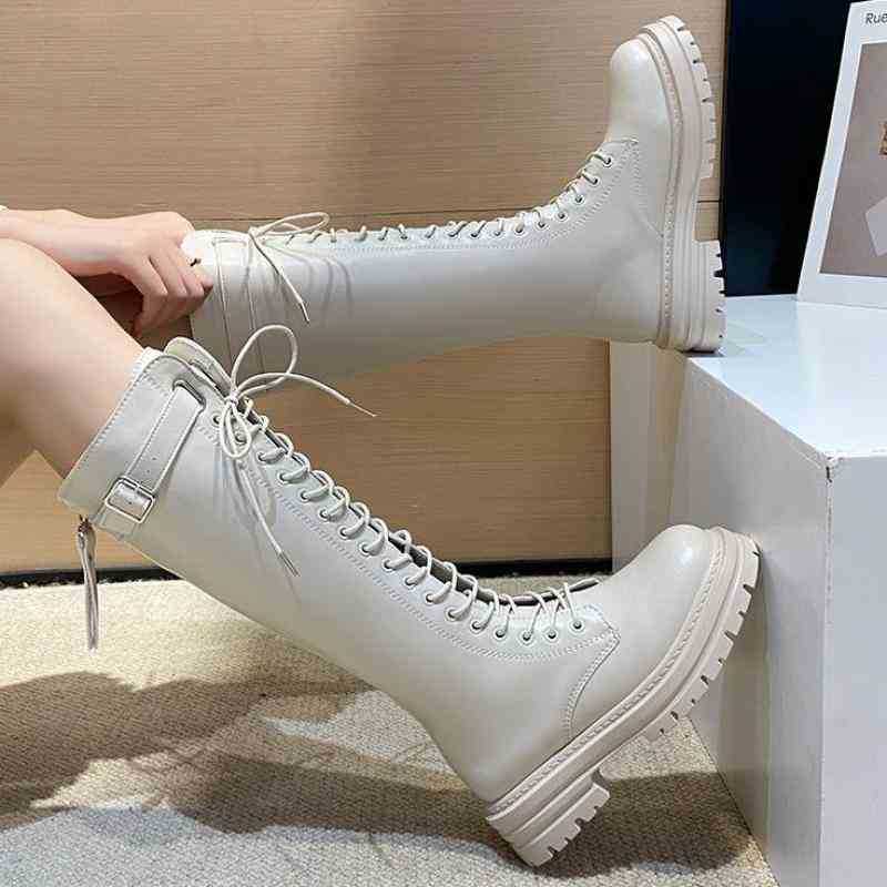 

Boots Dress Shoes Autumn Winter Warm Thick Sole Knee High Women Leather Lace Up Knight British Style Ytmtloy 2023 Botines De Mujer Sexy 1, Beige