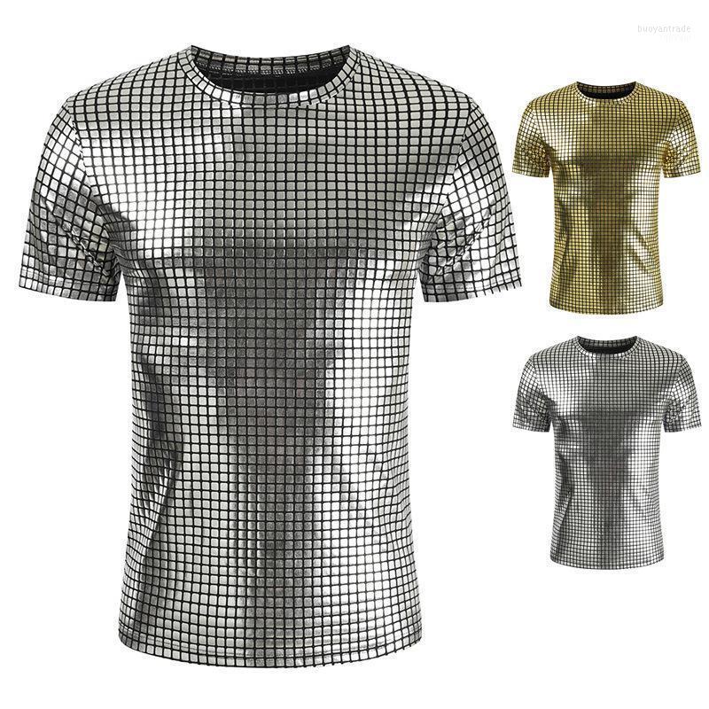 

Men's T Shirts Men's T-Shirts Summer Costumes Mens Casual Plaid Short-sleeved Fashion Round Neck Bright T-shirt -40, Gold