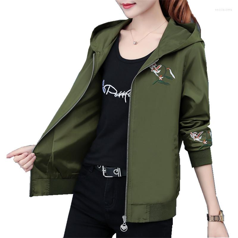 

Women's Jackets Women Short Coat Large Size Jacket Hooded Korean Fashion Clothing Autumn Coats Embroidered Windbreaker 1471