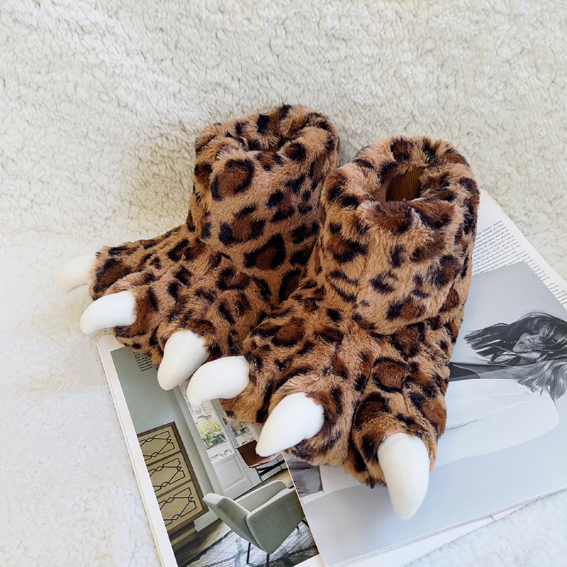 

Autumn winter home fashion slippers anti - slip plush animal claw toy warm men and women colorful soft sole  slippers, Khaki
