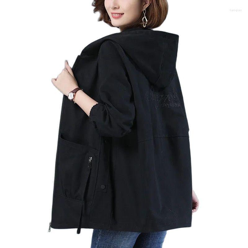 

Women's Trench Coats 2022 Spring Autumn Middle Aged Mother Mid-length Windbreaker Coat Zipper Hooded Printing Feminine Loose Casual Jacket, Purple