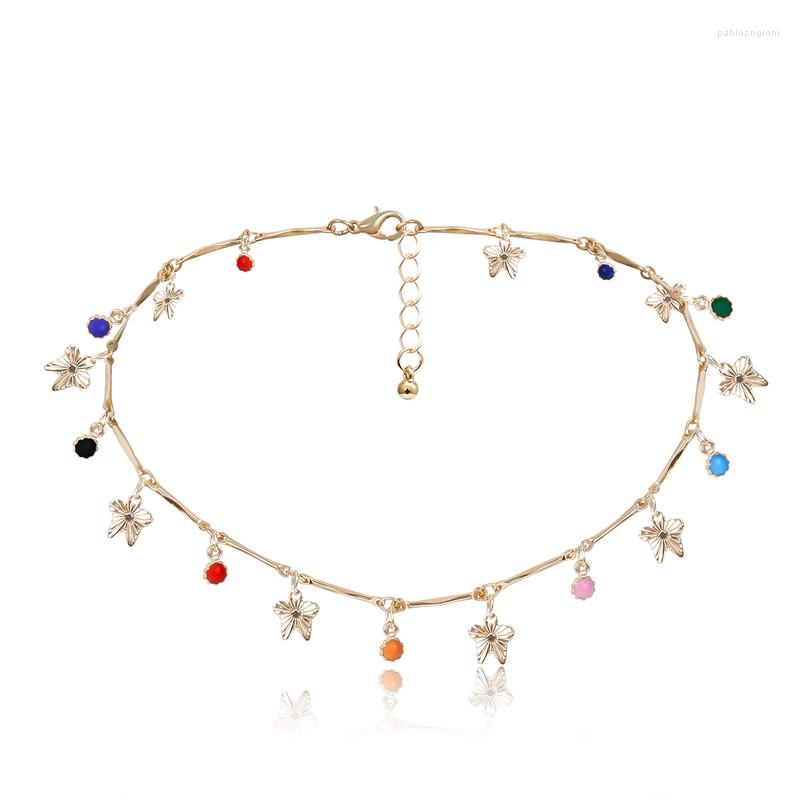 

Choker Sweet Colorful Beads Gold Butterfly Necklace For Women Fashion Clavicle Chian Party Jewelry Gifts