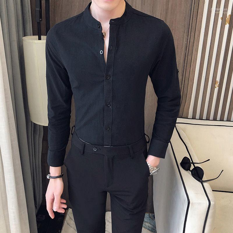 

Men's Casual Shirts Men's Korean Slim Dress Shirt Streetwear Social Clothes Blouse Homme Business Formal Solid Color Men Stand Long, Gray