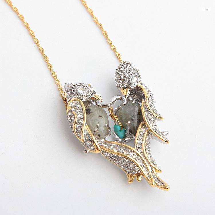 

Choker Luxury Full Drill Woodpecker Inlaid Natural Stone Necklace For Woman
