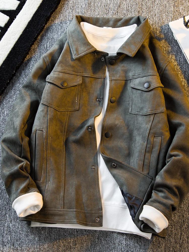 

Men's Jackets Mafokuwz Army Green 500g Suede Tweed Jacket Men Autumn Winter Trend Streetwear Men's Solid Color Casual Vintge Shirt Lapel, Black