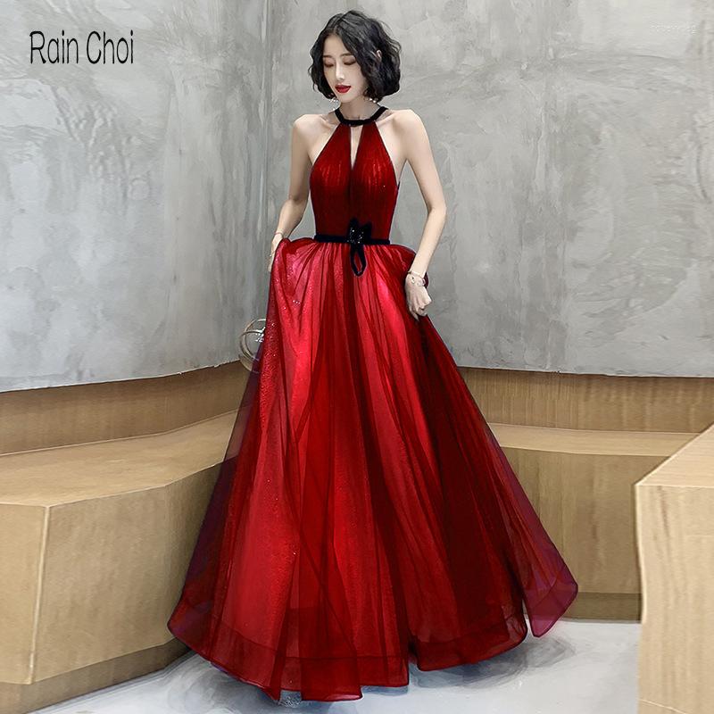 

Party Dresses Prom Dress Navy Blue Halter A Line Formal Sleeveless Sexy Evening Gown For Women, Black