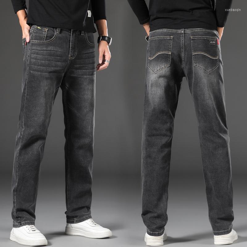 

Men's Jeans Large Size 7XL 135KG Men's High-Quality Business Casual Slim Straight-Leg Pants Denim Trousers, Black gray929