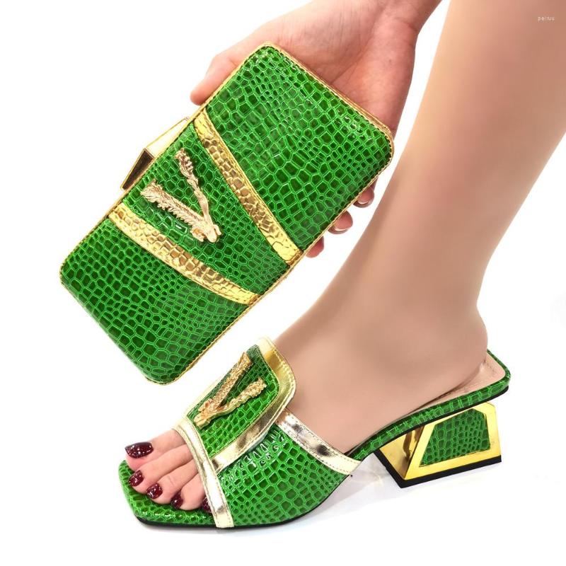 

Dress Shoes Green Women And Bag Fashion 2022 African Ladies Summer High Heels Slippers With Handbag Set Clutch Pantuflas CR905 5.5CM, Black