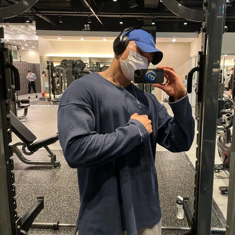 

Men's T Shirts Gym Fitness Long Sleeve Shirt Men Sports Running Tees Tops Autumn Casual Loose Fashion Korean Streetwear Sweatshirt Clothing, Black