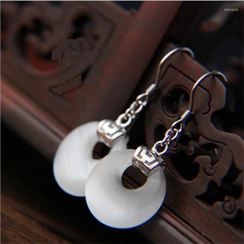 

Dangle Earrings Forest Simple Round White Silver With Opal Hypoallergenic 925 Sterling Water Drop