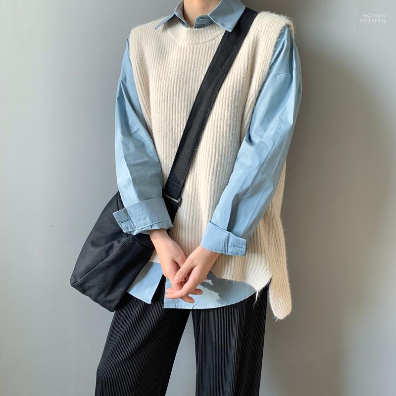 

Women's Vests Women's 2022 Autumn Solid Color O-Neck Knitted Vest Split Loose Sleeveless Sweater Pullover, Beige