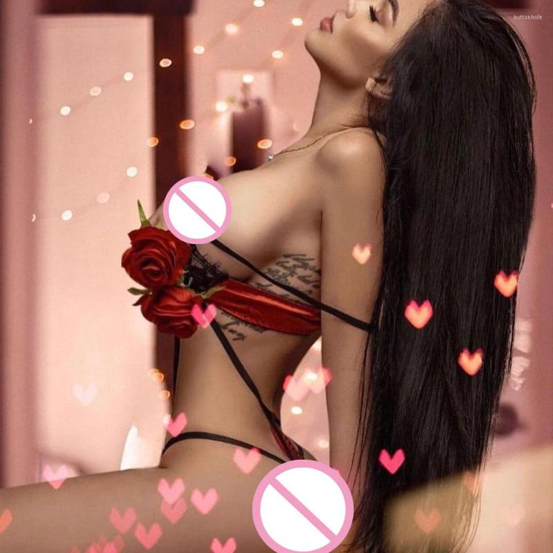 

Bras Sets Transparent Sexy Lingerie Mesh Erotic Fashion Women Satin Lace Push Up Top Bra Underpant Set Sleepwear, Red