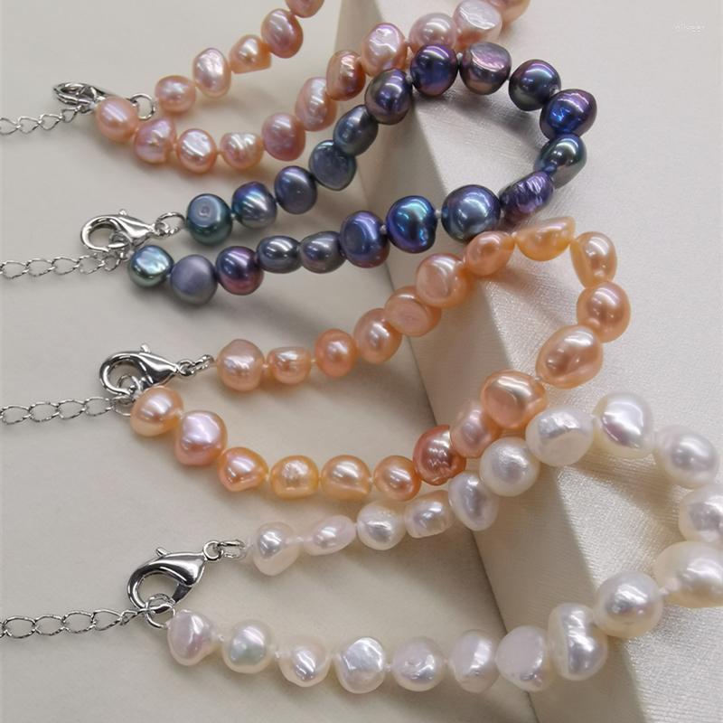 

Strand Natural Freshwater Pearl Bracelet For Women Black/White/Pink/Purple Fine Stainless Steel Jewelry