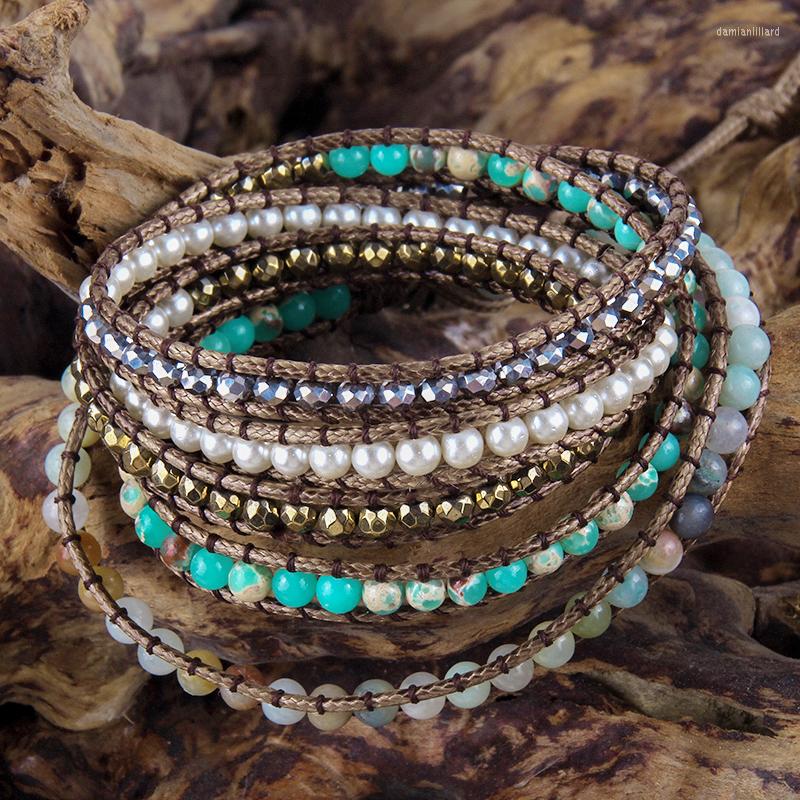 

Charm Bracelets Fashion Bohemian Beaded Jewelry Multicolo Handmade 5 Strands 4mm Natural Stones Crystal Wrap Festival Gift DropShip