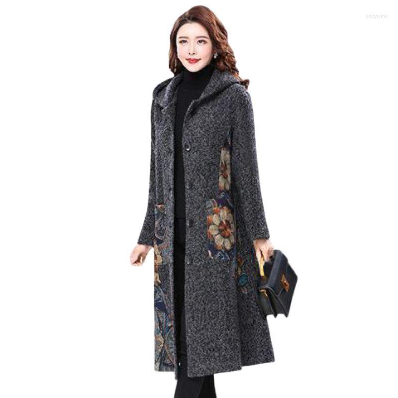 

Women's Wool Woolen Women Jacket Winter 2022 Mid Long Female Coat Hooded Korean Version Loose Warm OutwearR1609, Black