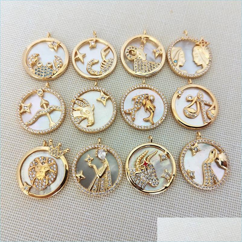 

Pendant Necklaces Cz Micro Pave 12 Constellation Round Shaped Shell Pendant Gold Plated Charm For Necklace Jewelry Making Finding Pd Dh5Zp