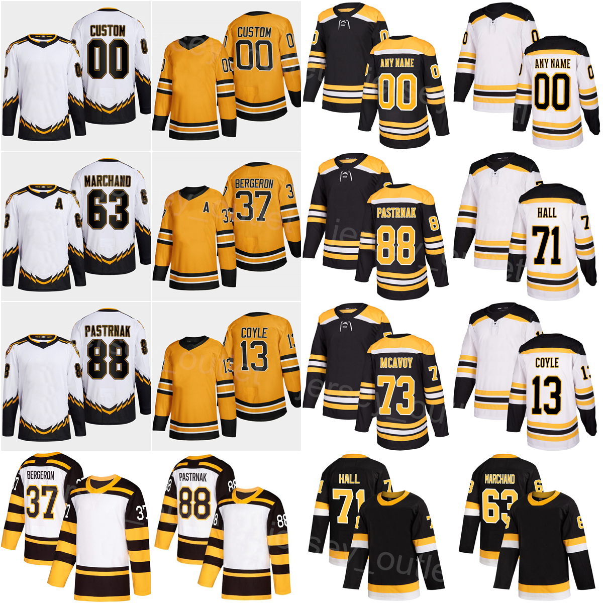 Men Kids Women Hockey Reverse Retro 88 David Pastrnak Jersey 37 Patrice Bergeron 71 Taylor Hall 73 Charlie McAvoy 13 Charlie Coyle 12 Craig Smith 63