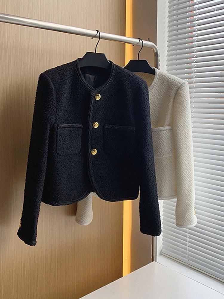 

Women' Jackets High Quality Female Fashion Golden Single Breasted Tweed Coat Jacket Top Women Vintage Outerwear Autumn Winter 2022, Black
