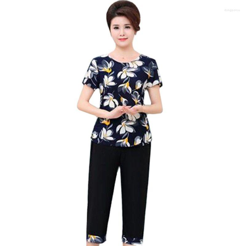 

Women's Tracksuits 2022 Summer Middle-aged Women Suits Mother Short-sleeved T-shirt Top Clothing Two-piece Casual Suit A993