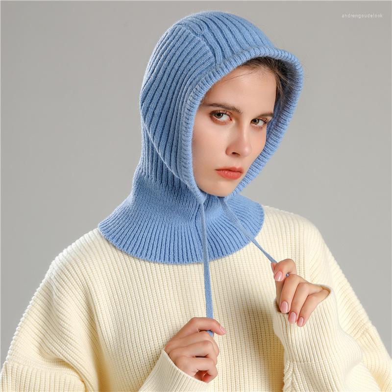 

Scarves Women's Warm Knitting Bib Hats Wool Scarf Caps Balaclava Men's Drawstring Windproof Cap Winter Hat Ski Mask Beanie