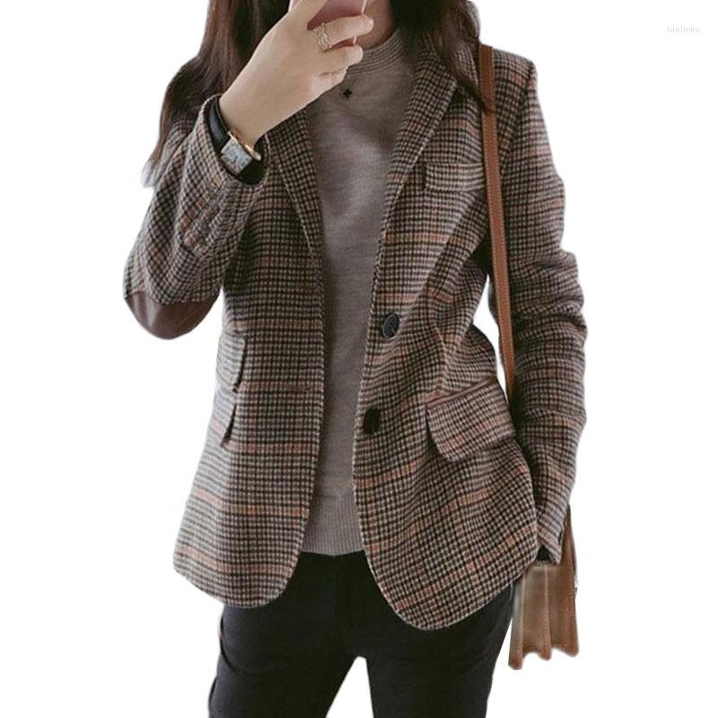 

Women' Wool Autumn Winter Women' Suit Jacket Loose Small Plaid Woolen Coat Women Long Sleeve Vintage Jackets Female, Photo color