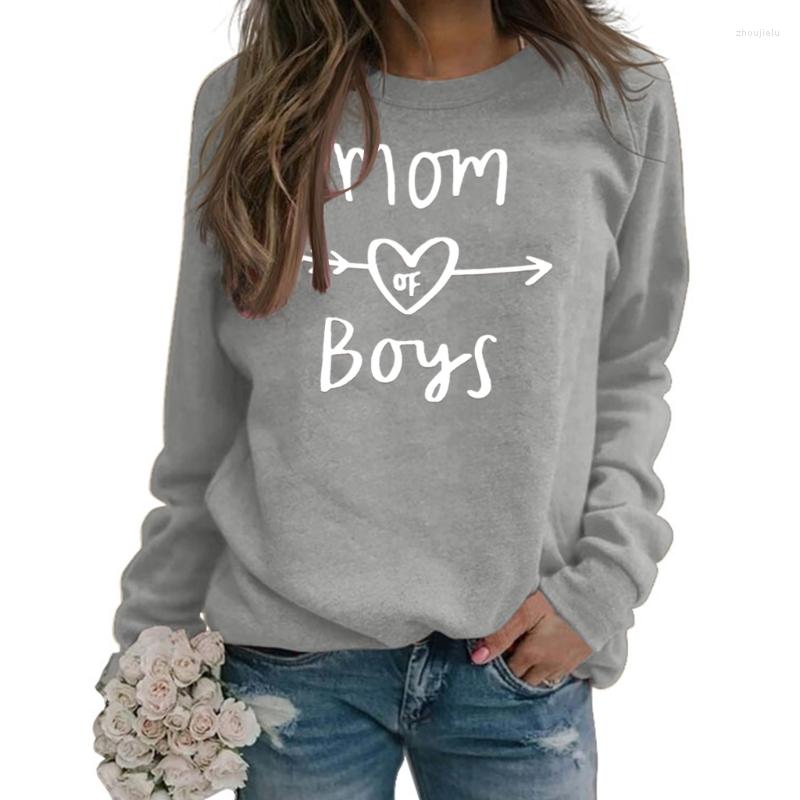 

Men's Casual Shirts Mom Of Boys Letter Sweatshirt Women Crewneck Long Sleeve Cute Heart Pullover Top A5KE, Grey white