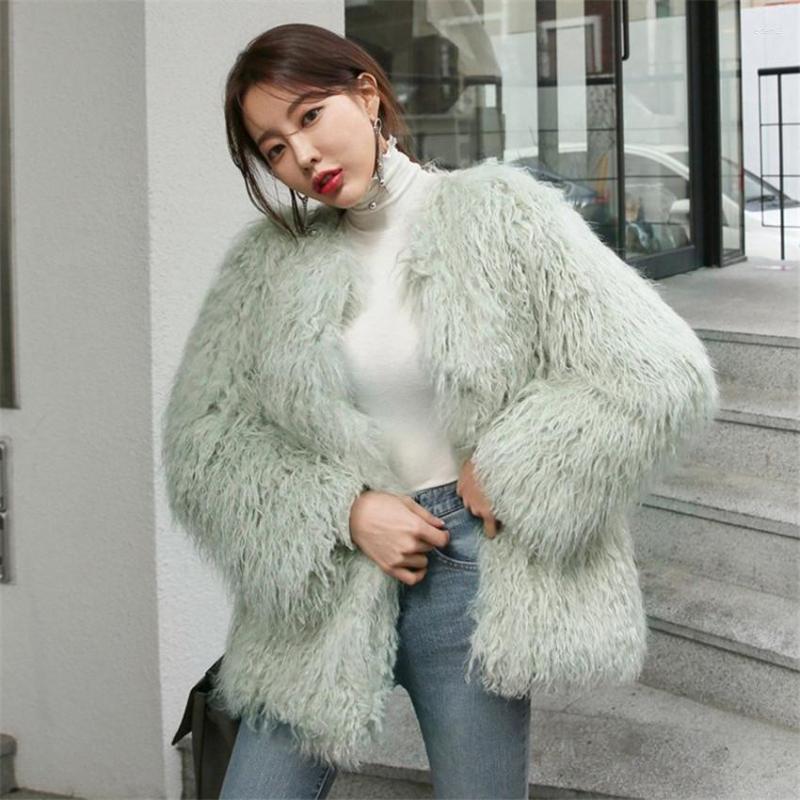 

Women's Fur Gowyimmes 2022 Fashion Autumn Faux Coat Casual Women Midi-long Fake Jackets Winter Long Sleeve Bomber Jacket PD576, Beige