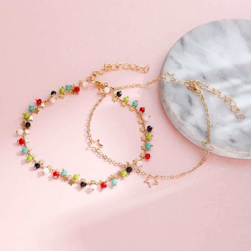

Anklets Boho Star Moon Summer Set For Women Colorful Beads Gold Color Ankle Bracelets Girls Barefoot On Leg Chain Jewelry Gift