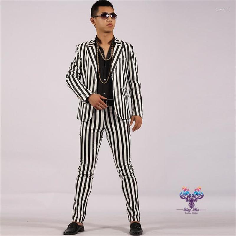 

Men' Suits Men Designs Masculino Homme Terno Stage Costumes For Singers Stripe Blazer Dance Clothes Jacket Style Dress Punk Rock, Only pants