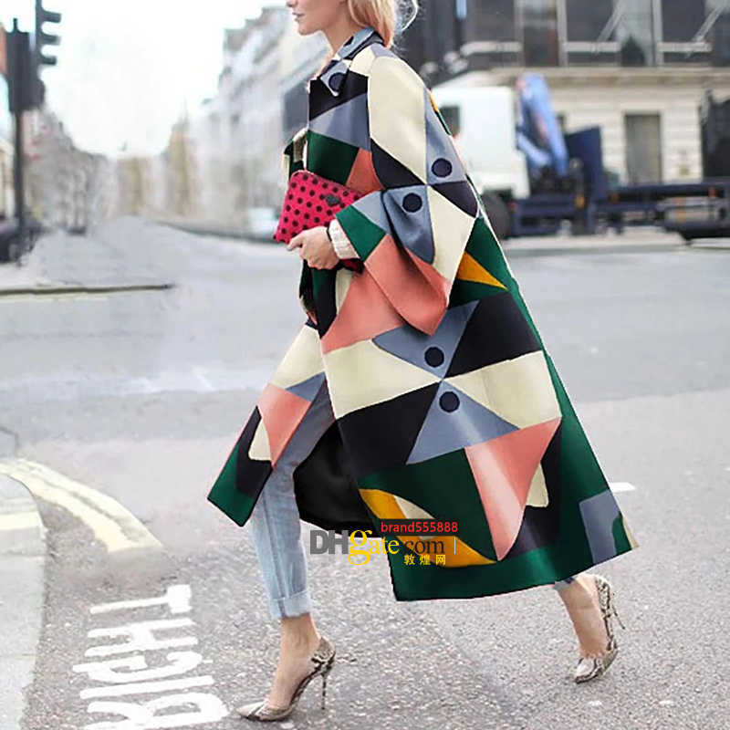 

LuxuryFemale Trench Coat Overcoat Blend Long Women's Windbreaker Spring Casual Flare Sleeve Print Plus Size Loose Outwear