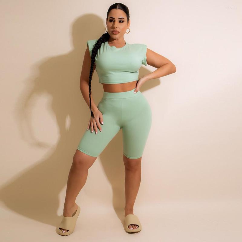 

Women' Tracksuits 2022 Fashion All-Match Solid Color Sports Fitness Casual Tight Two-Piece Short Sleeve Top Pants Women Summer Set 2 Pieces, Light green