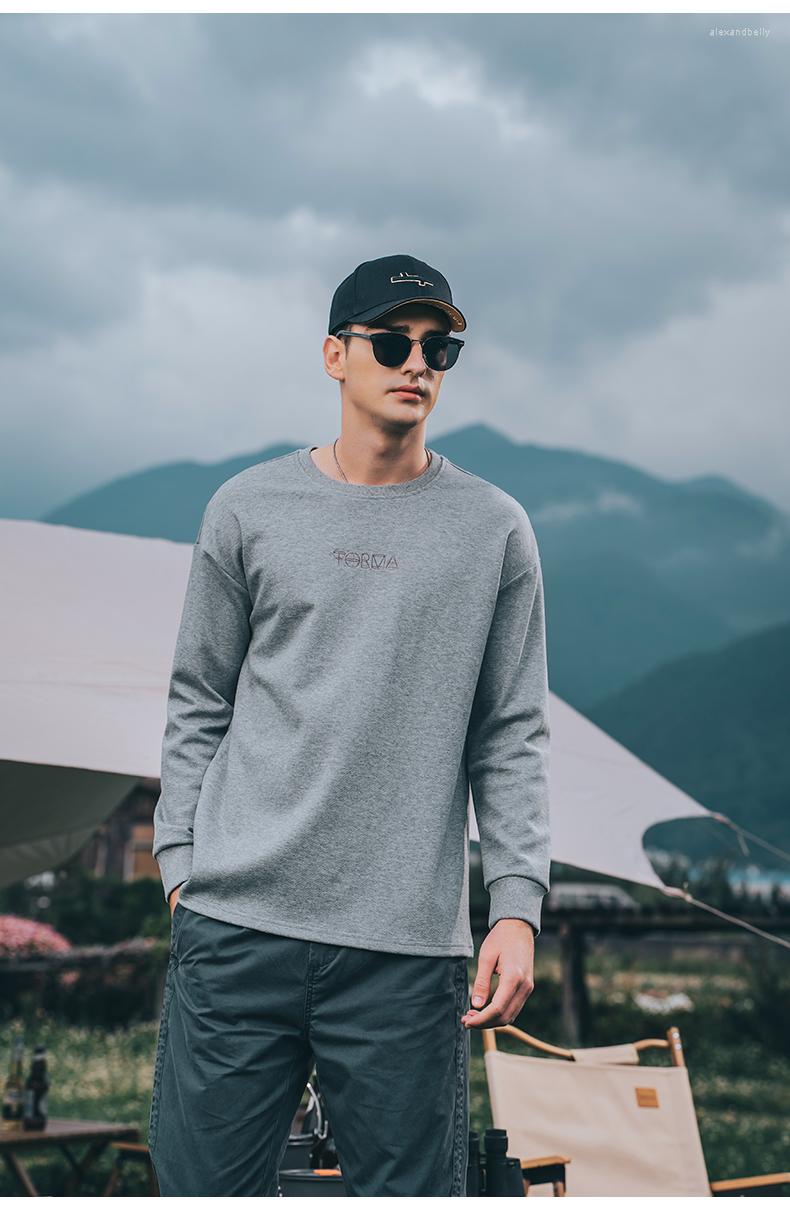 

Men's Hoodies 0790 2022 Autumn 280g Anti-wrinkle Twill Fabric Pullover Round Neck Sweatshirt, Gray