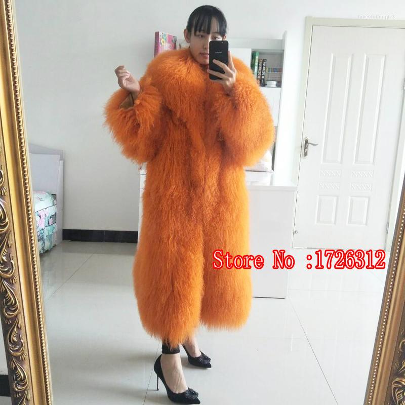 

Women's Leather 2022 Women's Fur Coat Beach Wool Mongolian Sheepskin One Lapel Long, Light purple