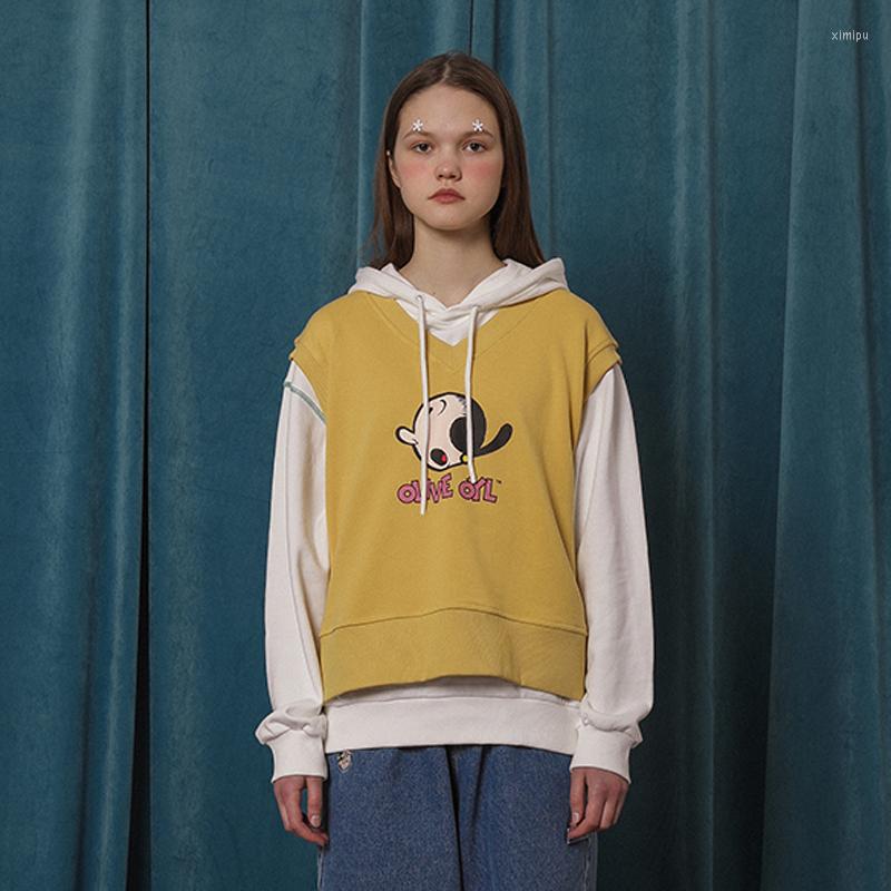 

Women' Vests 2022 Casual Spring Women Vest Funny Cartoon Print Pretty Sleeveless V-Neck Yellow Cotton Pullover Top