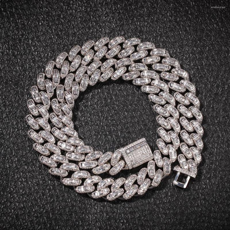 

Chains Bagnette Zircon Miami Cuban Link Necklace Gold Silver Color Plated Luxury Copper Micro Paved Chain 16/18/20/22/24inch