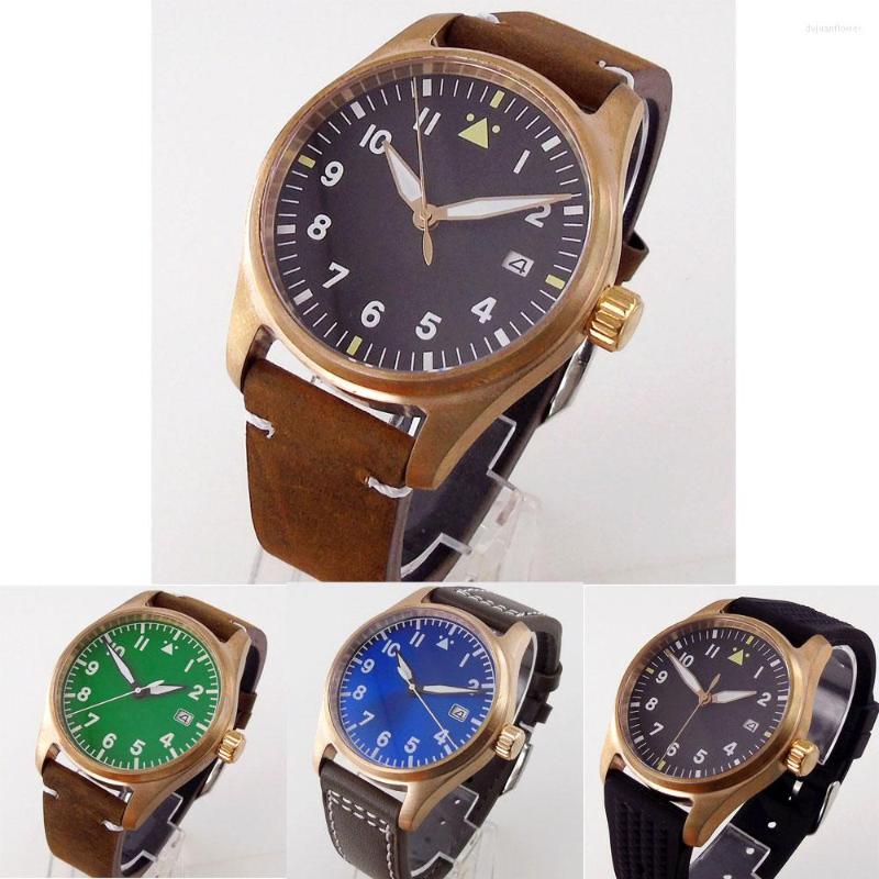 

Wristwatches Tandorio Diver Men's Watch 39mm Swimming Genuine NH35A 200M Waterproof Sapphire Crystal CUSN8 Solid Bronze Date Leather, Green sterile