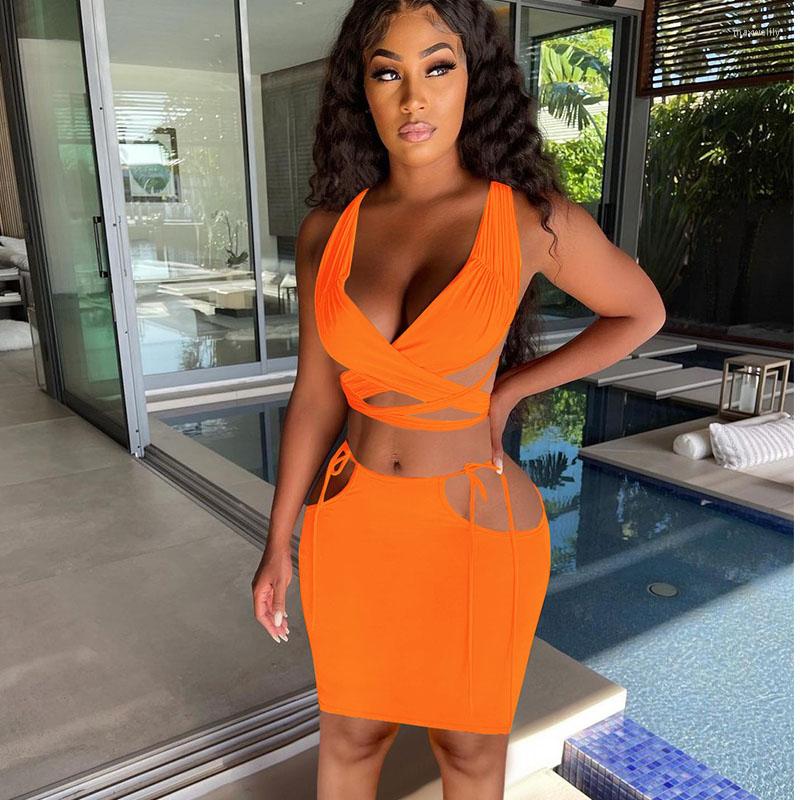 

Work Dresses Sexy Bandage Skirts Suits For Women 2 Piece Outfits Matching Sets Sleeveless Crop Top And Mini Skirt Club Party Dress, Black