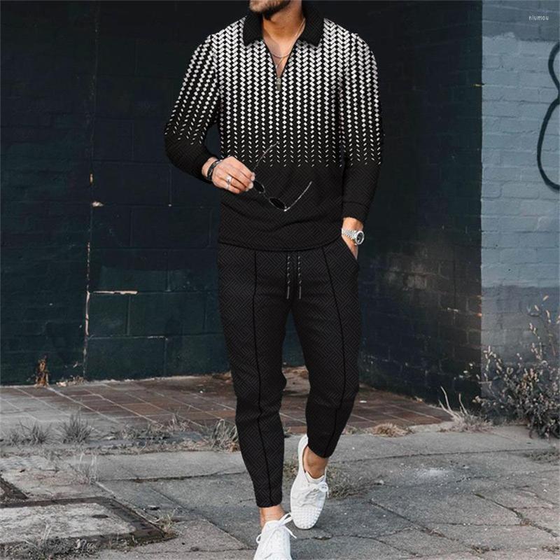 

Men's Tracksuits Men's High-quality Sportswear Long Sleeve Zipper Lapel T-shirt Trousers Suit Casual Street Wear 2 Sets Spring And, T-2