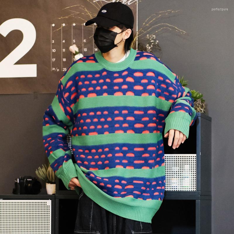 

Men' Sweaters YlSHioo Hip Hop Hole Pullover Mens Color Contrast Sweater O Neck High Street Male Fashion Casual Knitwear Men, Blue