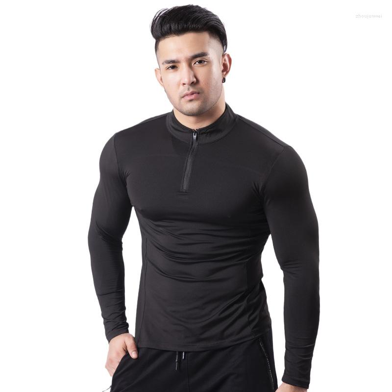 

Men' Polos Fashionable Fitness Clothes Men Add Velvet Warm High Collar Tights Sweat Running Fast Dry Sportswear Muscle Brother, Black