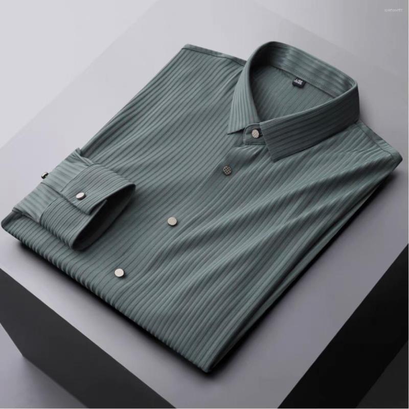 

Men's Casual Shirts Shirt High-end Traceless Stripe Light Luxury Men's Long Sleeve 2023 Spring And Autumn Fashion Slim Collar Elastic, Black