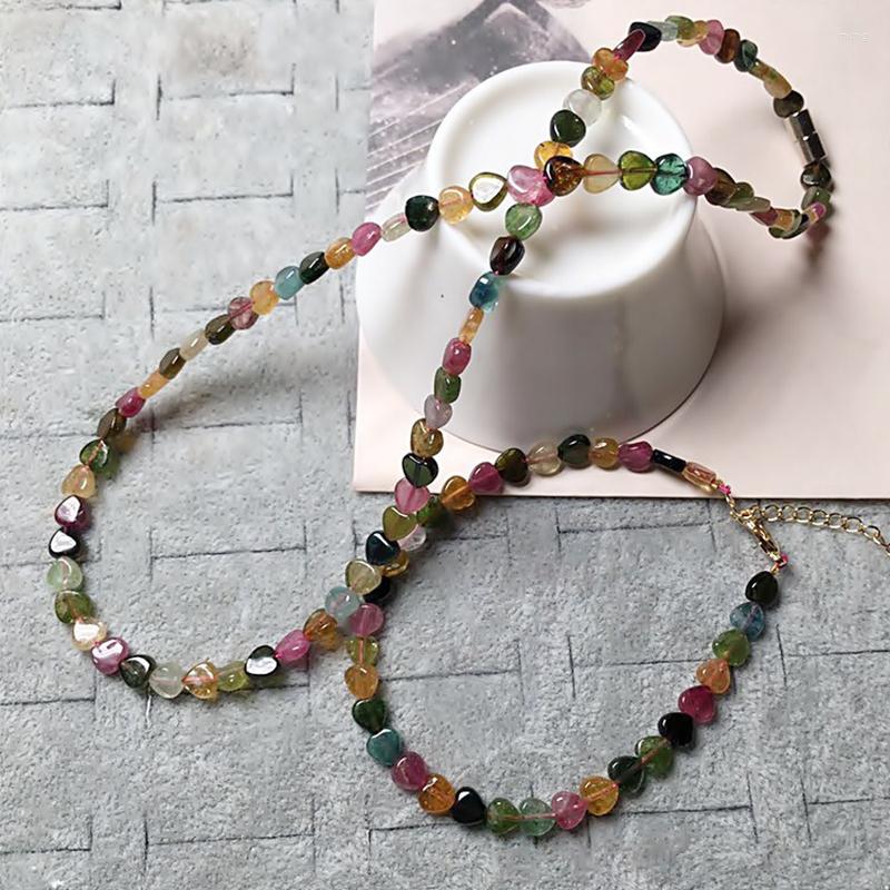 

Choker Wholesale Color Tourmaline Natural Stone Necklace Heart-shaped Bracelet For Girls Birthday Gift Crystal Jewelry JoursNeige