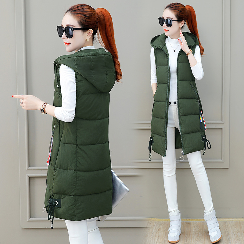 

Large Size Vest for Women Fashion Autumn and Winter Slim Fit Medium Long Down Cotton Vest Coat, White