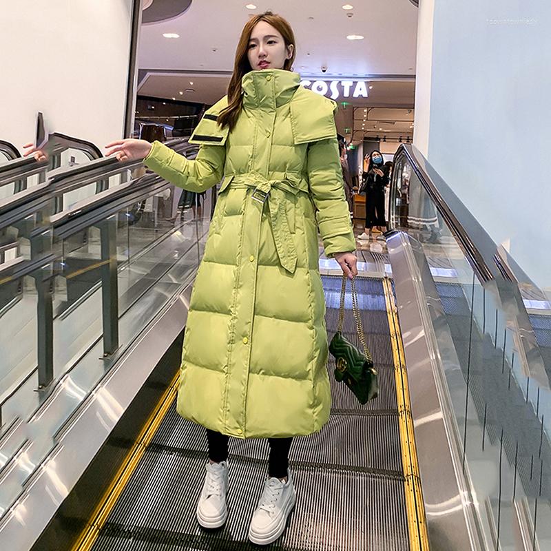 

Women's Trench Coats 2022 Women Hooded Long Down Cotton Jacket Coat Winter Casual Thick Pocket Solid Waterproof White Parka Waist Belt, Beige