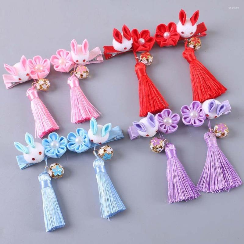 

Hair Accessories 1Pairs Chinese Year Children Girls Flowers Hairpin Headdress Tassel Pearl Clips Accessions, C2