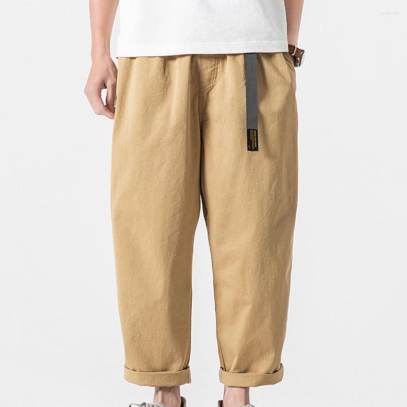

Men's Pants Solid Color Multi Pockets Belt Lettter Print Men Cargo Harem Streetwear Elastic Waist Jogger For Sports, Army green